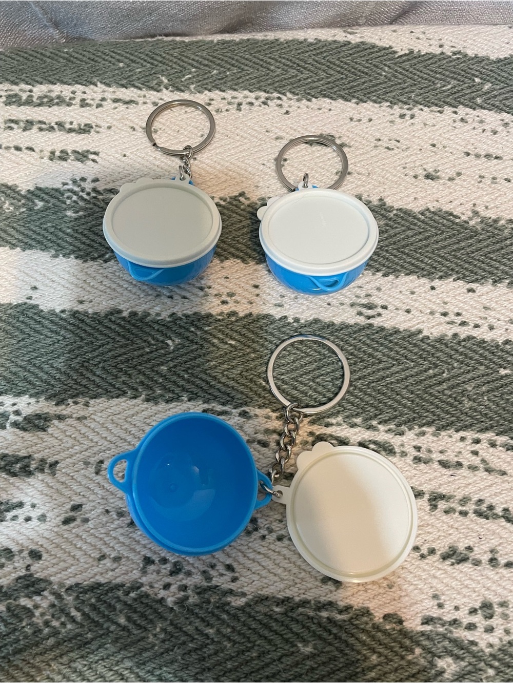 Tupperware smidget key chains. Set of 3